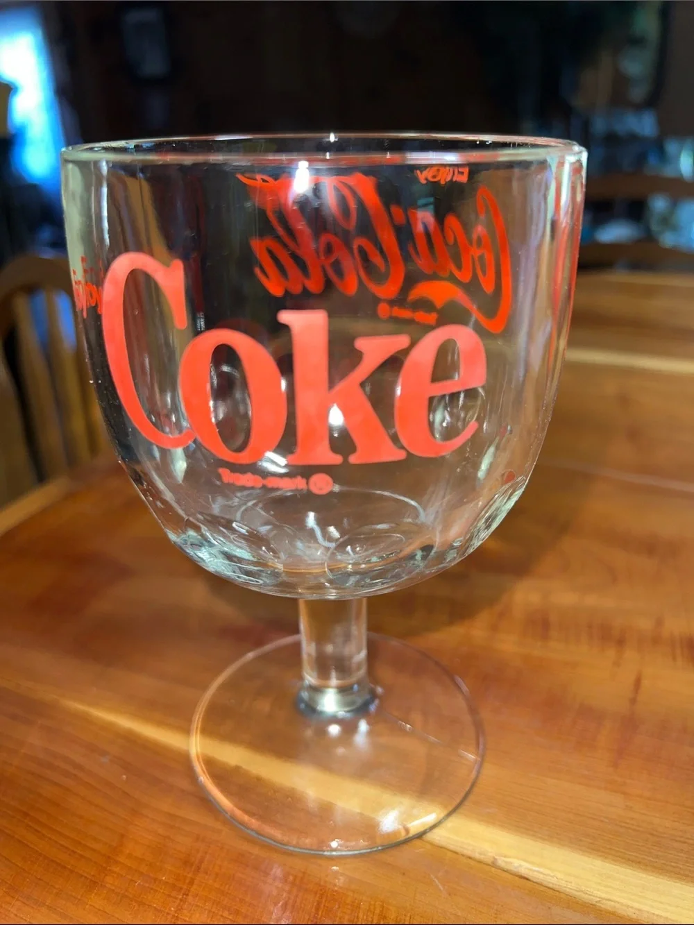 Vintage Thumb Print Coca-Cola Clear Glass Goblet with Red Logo